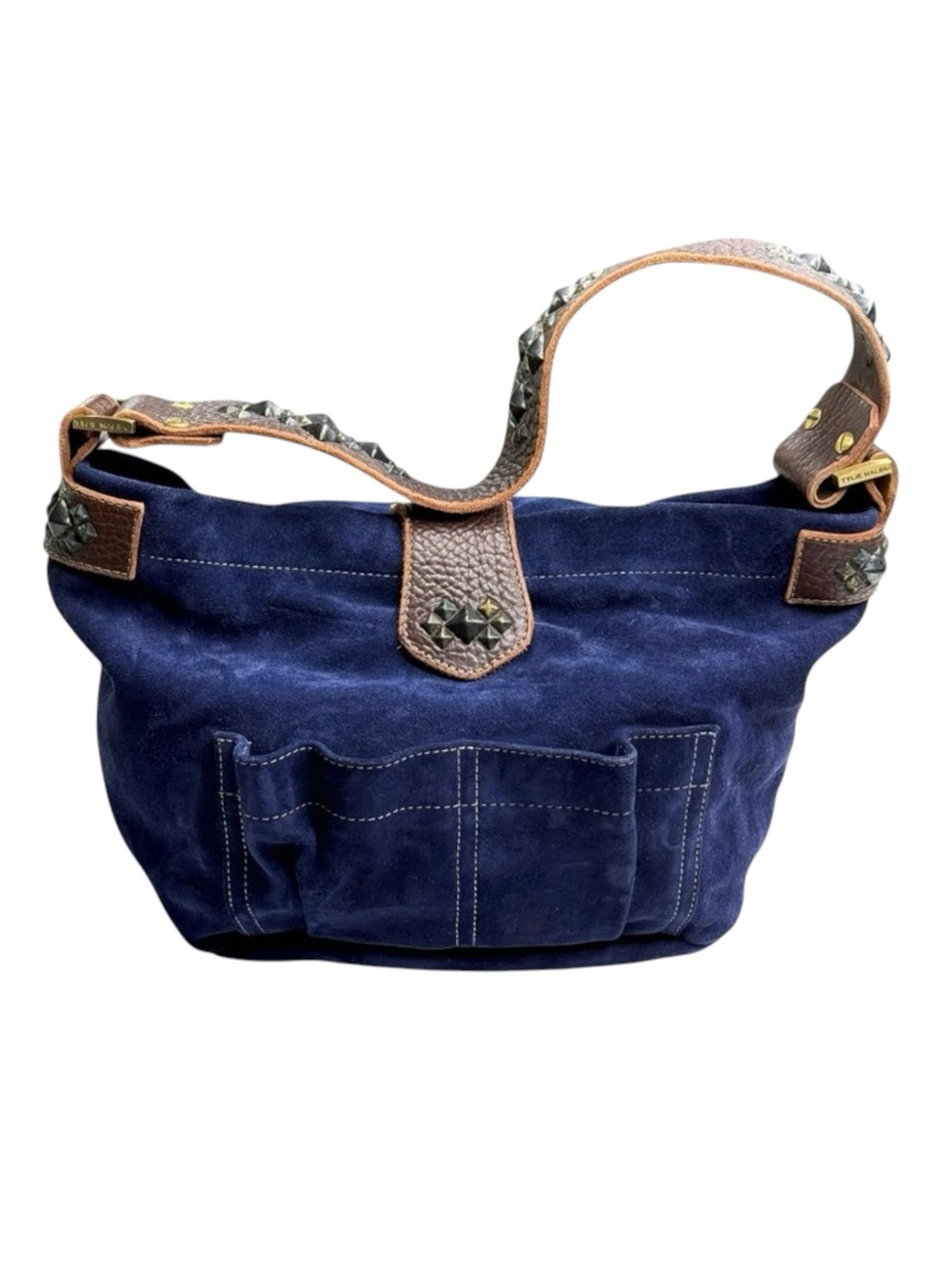 Limited Edition: Tylie ᪣ Y2K Utility Suede Hobo Bag ᪣ Pyramid Stud Strap ᪣ Blue - Picture 3 of 16